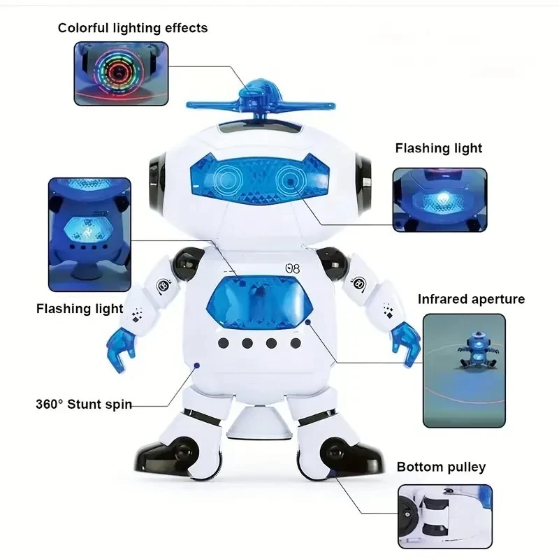 Kids Dancing Robot Toy With Music LED Ligh Electronic Space Walking Rotating Robot Fun Toy For Toddlers Boys Girls Birthday Gift