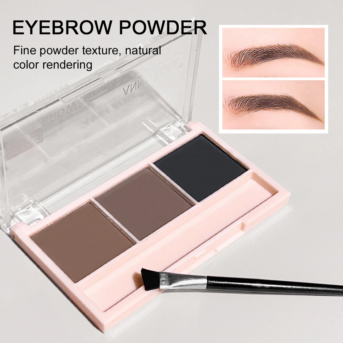 Three-color eyebrow powder with brush, waterproof, sweat-proof, non-peeling, nose shadow, eye shadow, affordable makeup