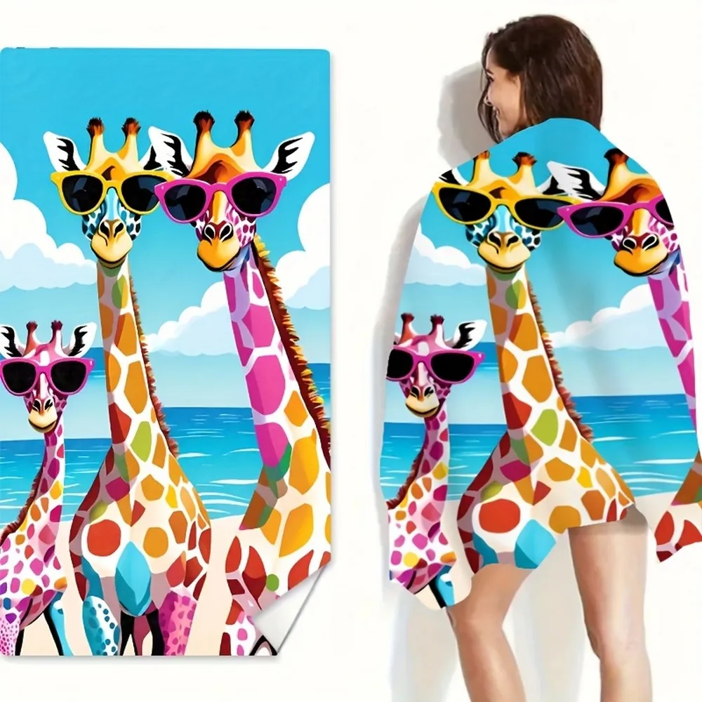 Cool Giraffes Beach Towel Patterned Sunscreen And Windproof Suitable For Swimming Pool Camping Travel Blanket