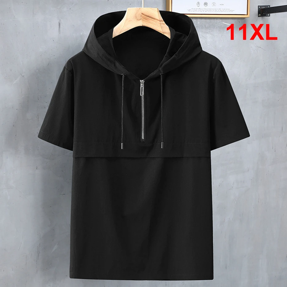 Hooded T-shirt Men Plus Size 11XL 10XL Summer Short Sleeve Tshirts Fashion Casual Hooded Tops Tees Male Big Size 11XL