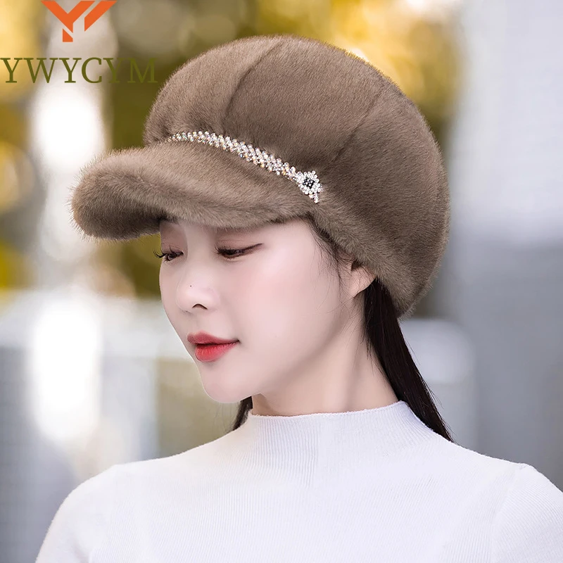 2024 Winter Hat For Women Fashion Faux Fur Fluffy Duck Tongue Hat Female Warm Ear Protection Hats Outdoor Thicken Wind Snow Caps