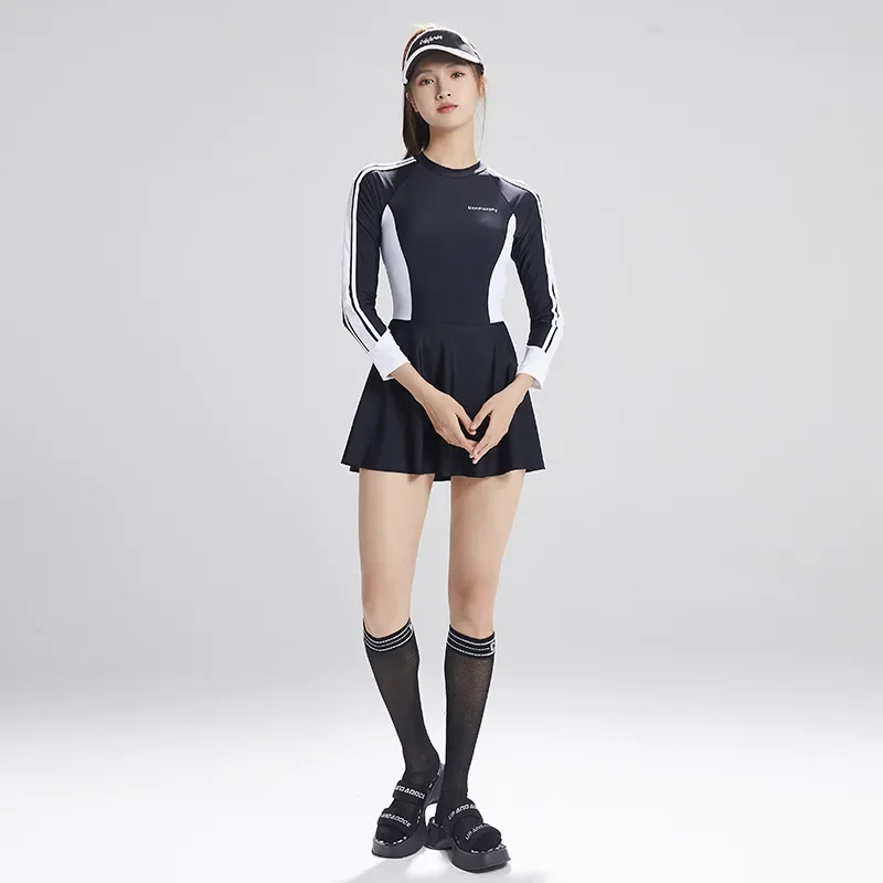 

Plus Size One Piece Swimsuit Long Sleeve Women's Thermal Spa Swimming Suit Conceals Belly Flatters plus Size Student Professiona