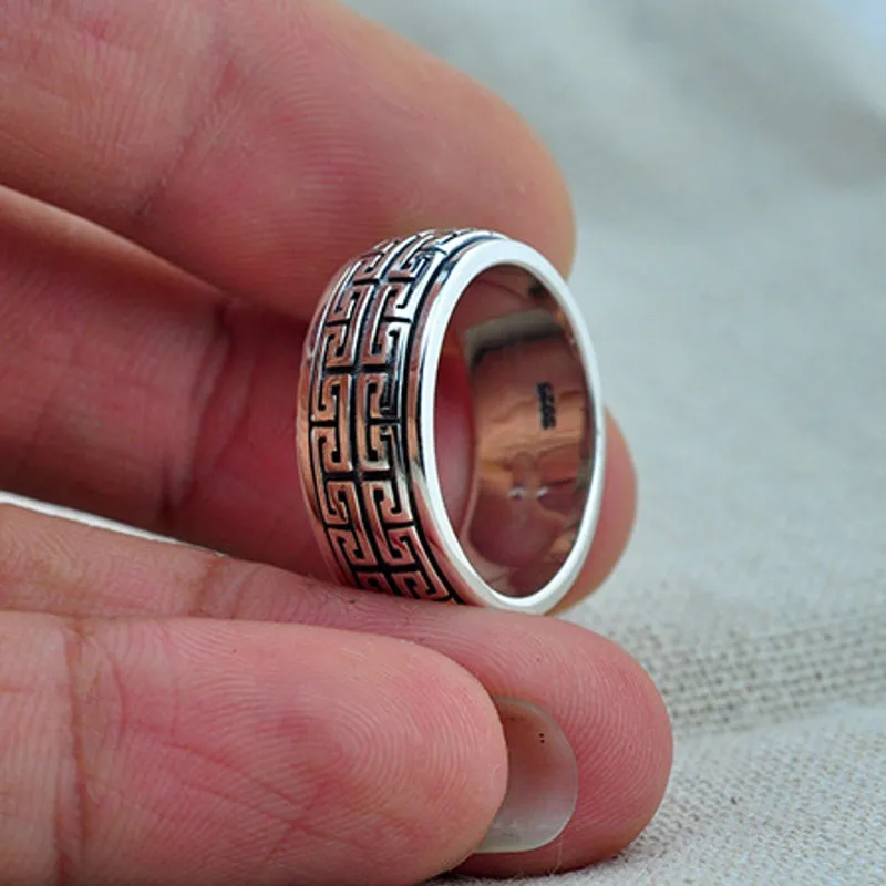 BOCAI New S925 Silver Retro Dominance Great Wall Pattern Engagement Ring Selected Gifts for Men and Women
