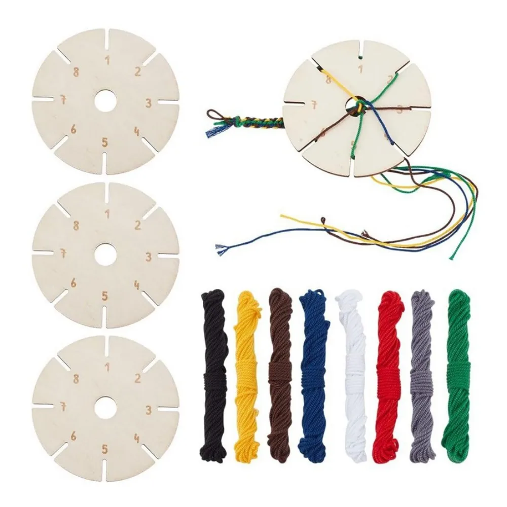 New Design Wooden Round Bracelet Knitting Kumihimo Disc Tray Braided Rope Knot Knitting Weaving Jewelry Desgin Board