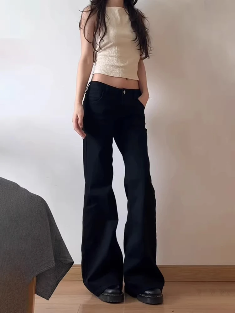 Celana Jeans Wanita Model Retro Amerika, Potongan Lebar, Micro Flared, Longgar, Meniruskan, Ukuran Kecil, Panjang Menyentuh Lantai