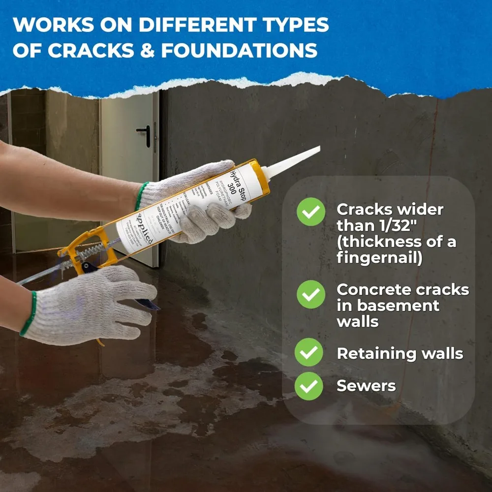 20 フィート ファスト セット コンクリート亀裂修復キット - 壁亀裂用 Hydra Stop 300 ポリウレタンフォーム