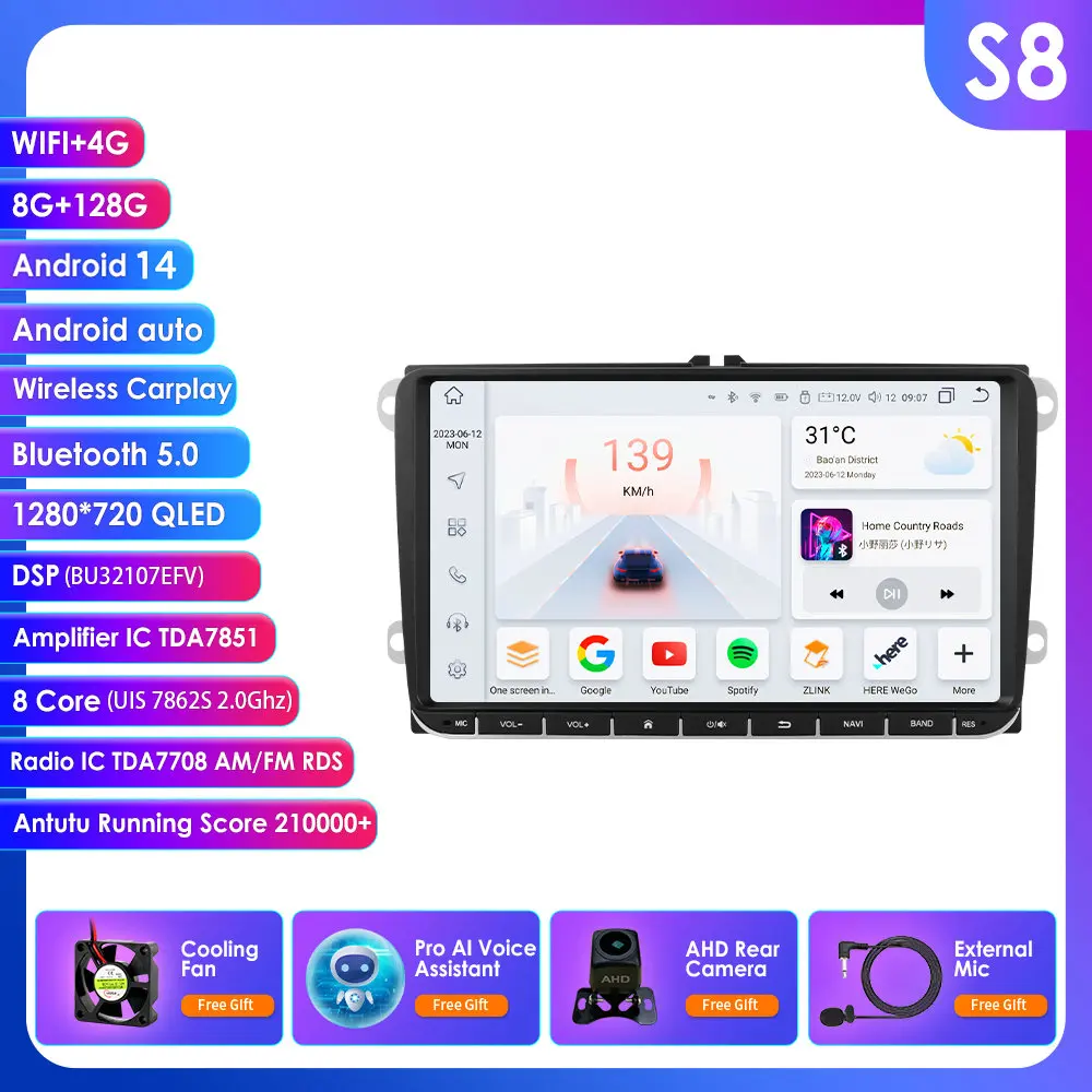 Nieuwste Octa Core UIS7862S Auto Multimedia Speler DSP RDS BT Carplay voor VW/Volkswagen/Golf/Polo/Tiguan/Passat/b7/b6/SEAT/leon