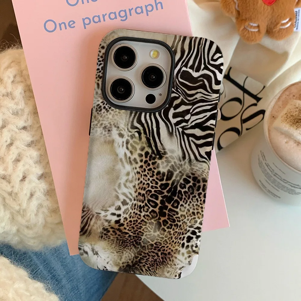 Koreanische High Cold Leopard Handyhülle für iPhone 16 15 14 13 12 11 X XS XR XSMAX 7 8 Pro Max Plus Luxus-Doppelschicht-Rückseite