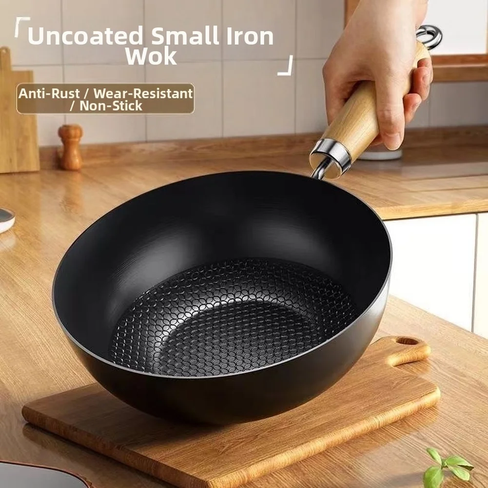 Cast Iron Stir Fry Wok Sized for One Person Compatible with Induction Cooktops Gas Ranges Electric Stoves and Ceramic Cooktops