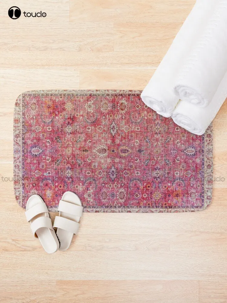 Antique Traditional Pink Oriental Moroccan Style  Bath Mat Poster Bathroom Rug