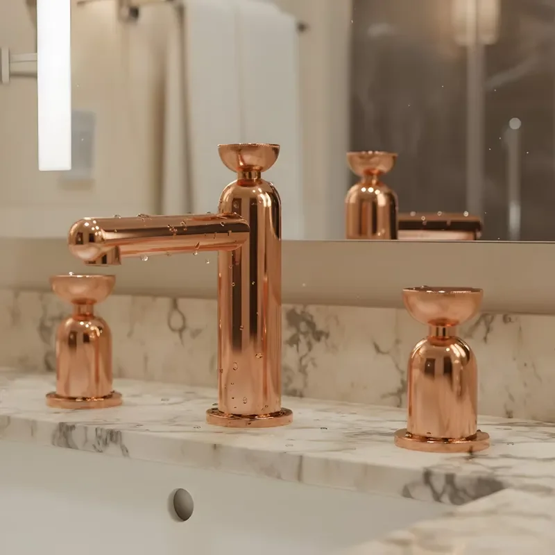 Modern Style Bathroom Basin Faucet Brass Dual Handle Hot and Cold Water Mixer Tap Deck Mounted for Apartment Use