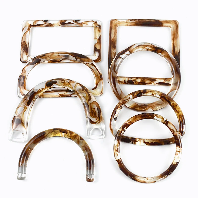 2Pcs Amber Plastic Handle Women's Bag Handles Acrylic O D Ring Handbag Woven-bag Replace Rings Purse Frame DIY Bags Accessories