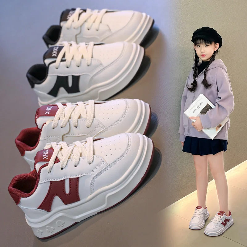 Children's Spring Autumn New Leather Upper Sneakers Kids Non-Slip Casual Shoes Boys Girls Soft Sole Students Tennis Sport Shoes