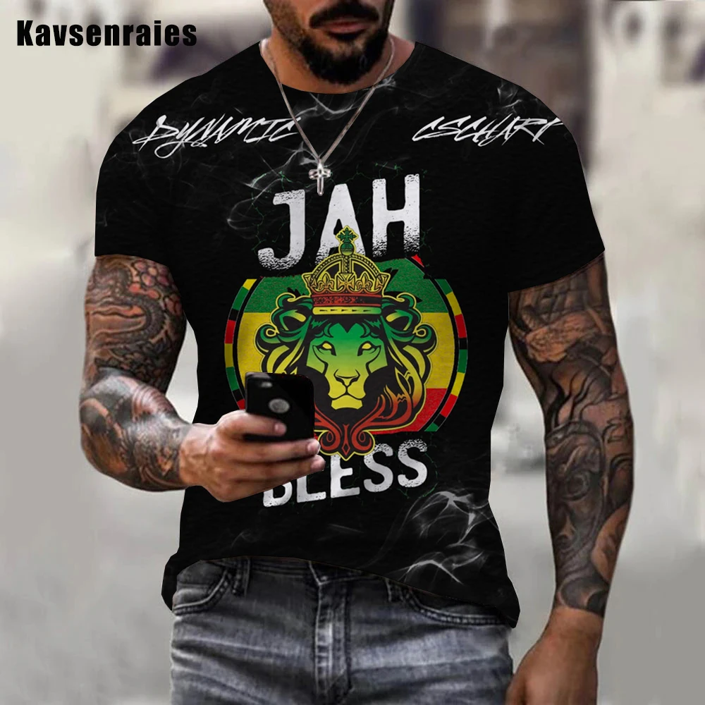 Personality Jah Bless Printed 3D Men T-Shirt Boys Unisex Casual Fashion Reggae Round Neck Short Sleeve T-shirt 5XL