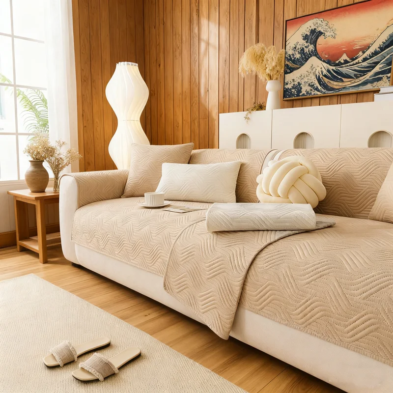 

Wear-resistant Quilted Sofa Cover Cushion for Living Room L-shaped Sectional Anti-slip Sofa Towel Universal Couch Mat Home Decor