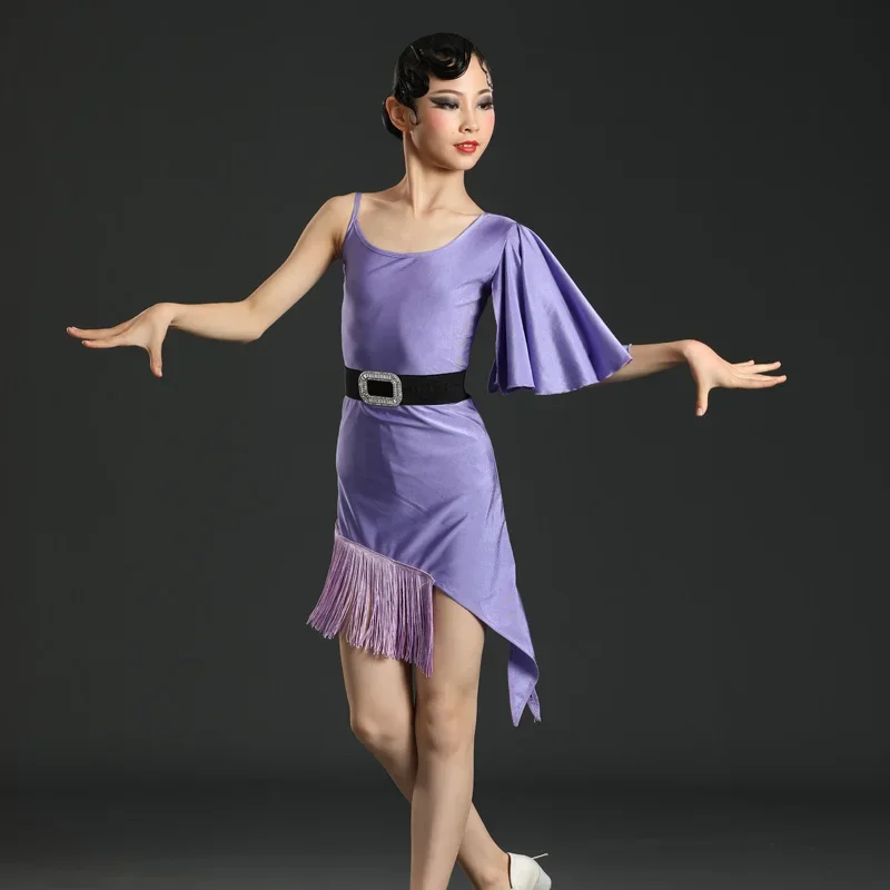 

2025Children's Rumba Samba Salsa Latin Dance Performance Costume Girls Latin Dance Competition Suit Suspender Ballroom Latin Da