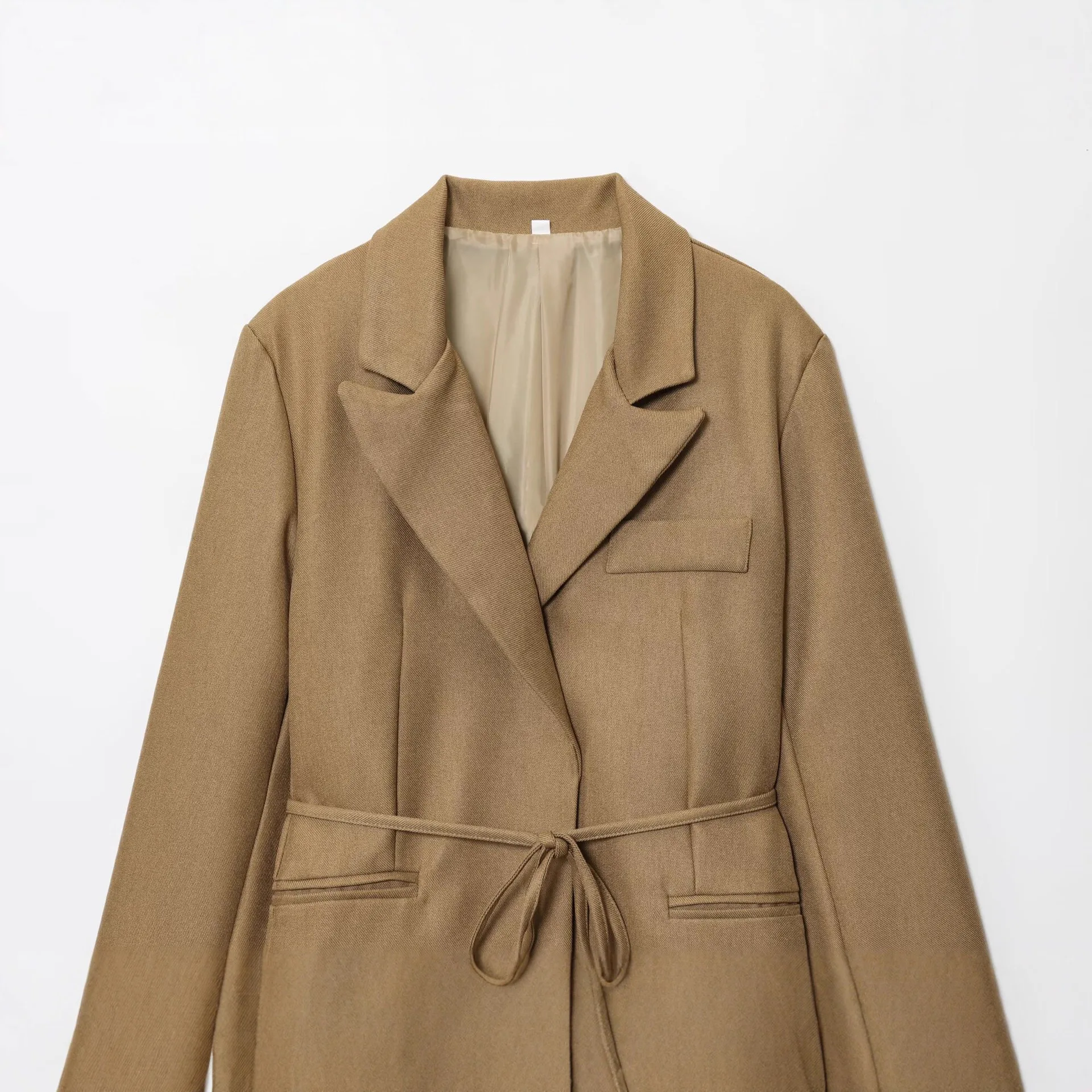 Fashion Women's Long Blazer Coat Temperament All-match Solid Color Leace-up Blazer Coats Tops Female Casual Commuting Clothing