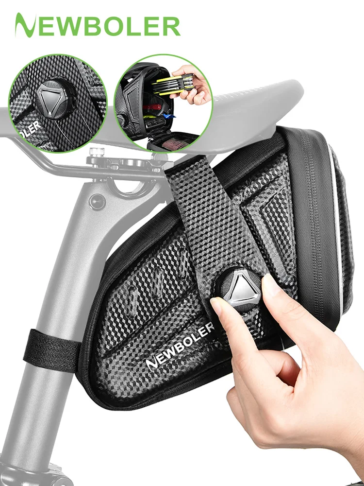 AliExpress NEWBOLER Bicycle Saddle Bag Waterproof EVA Hard Shell Road Bicycle Tail Bag Reflective Striped Bike Rear Bag Bike Accessories