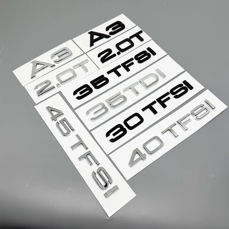 ABS Emblem 3D Glossy Black Letters Logo Sticker For A3 Series TDI TFSI 30TFSI 35TFSI 40TFSI 45TFSI 30TDI 35TDI 2.0T