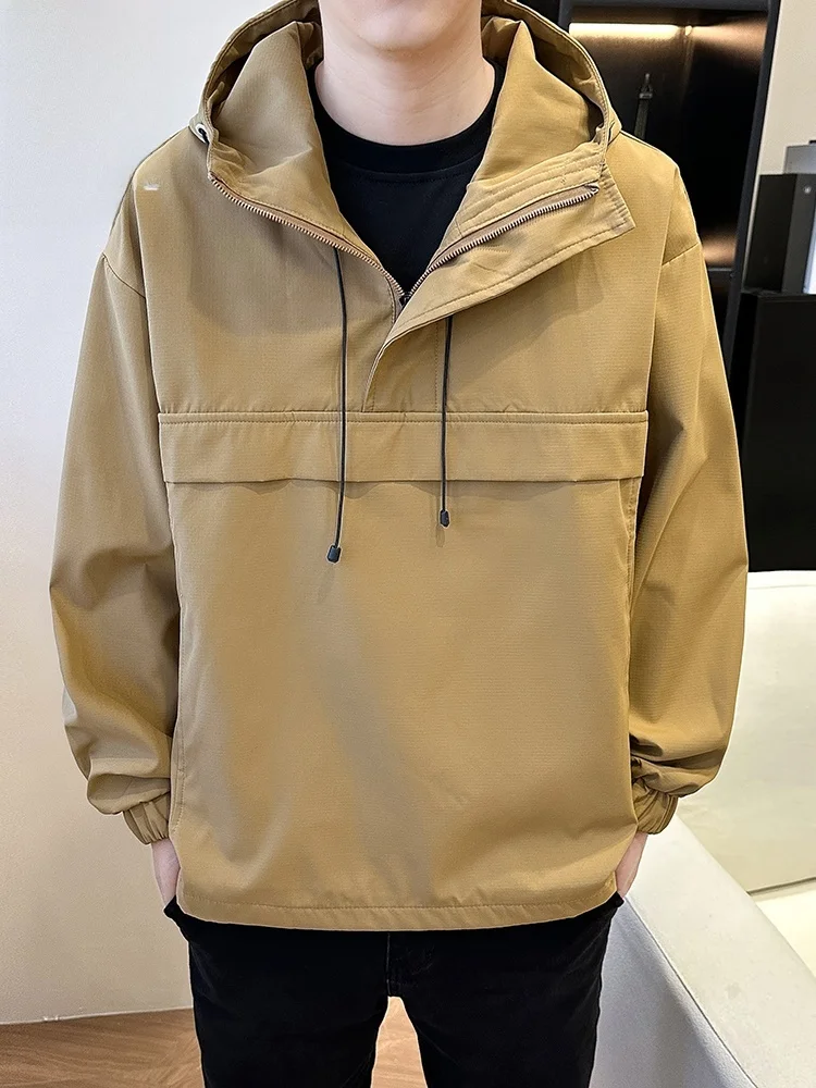 

Ретро-куртка с капюшоном для мужчин, осенняя новинка, уличная ветрозащитная куртка из полиэстера с длинными рукавами, молодежная модная модель