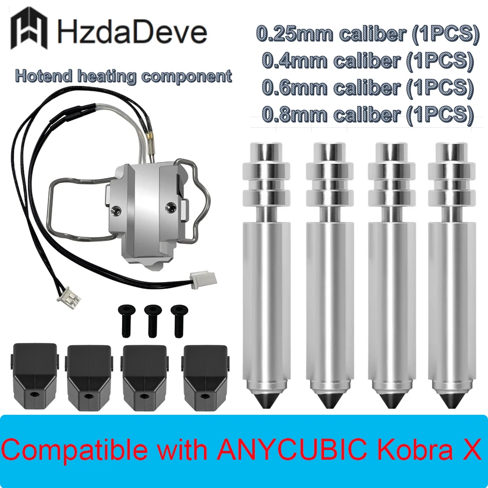 

0.25/0.4/0.6/0.8mm multi size nozzle hot end heating component compatible with ANYCUBIC Kobra X 3D Printer