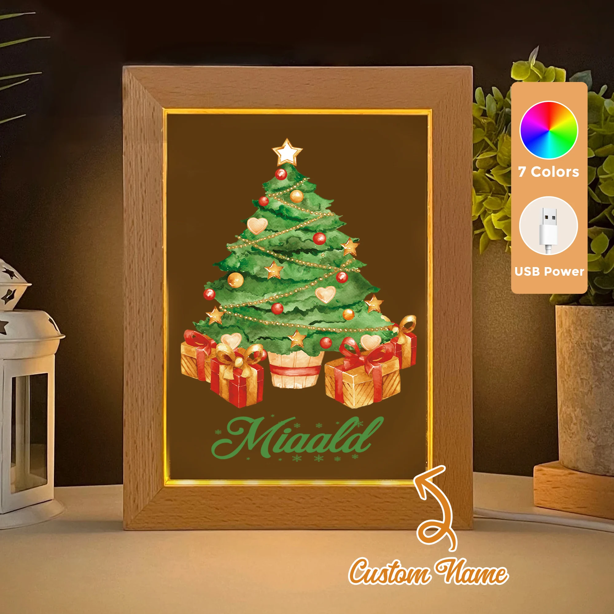 

Custom Name Lantern Ball LED Acrylic Night Light Wood Photo Frame 21x17cm Christmas Cartoon Children Bedroom Gifts Home Decor