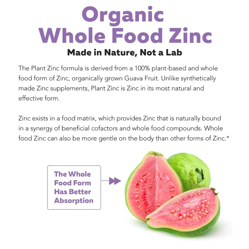 Suplemento de zinco orgânico 25mg de extrato de água, vegetariano, não Gmo - Minerais essenciais, antioxidantes, imunidade, pele -60 cápsulas