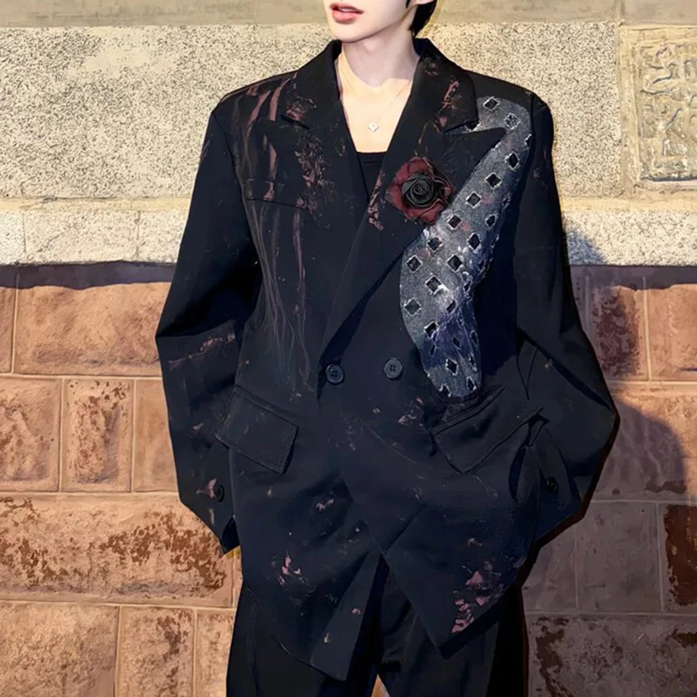 

2025 Winter New Male Rose Long-Sleeved Jacket American Retro Light Luxury Fashion Trend High Street Loose Casual Niche Men's Top