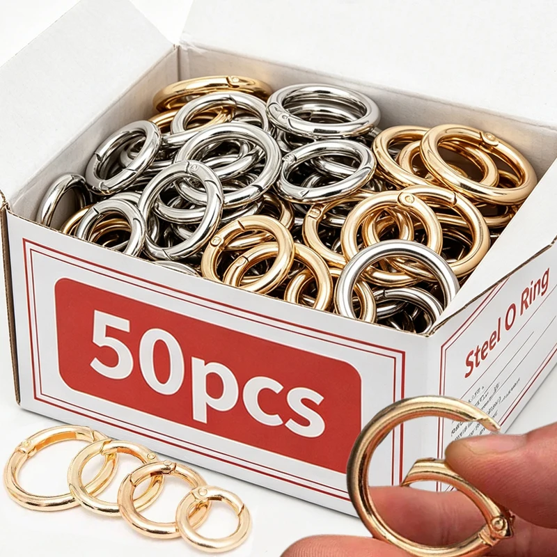Image of 10-50 Stück Metall O-Ring Federverschlüsse Öffenbare Karabiner Runde Schlüsselanhänger Verbinder Taschenhaken Kettenschnallen DIY-Zubehör