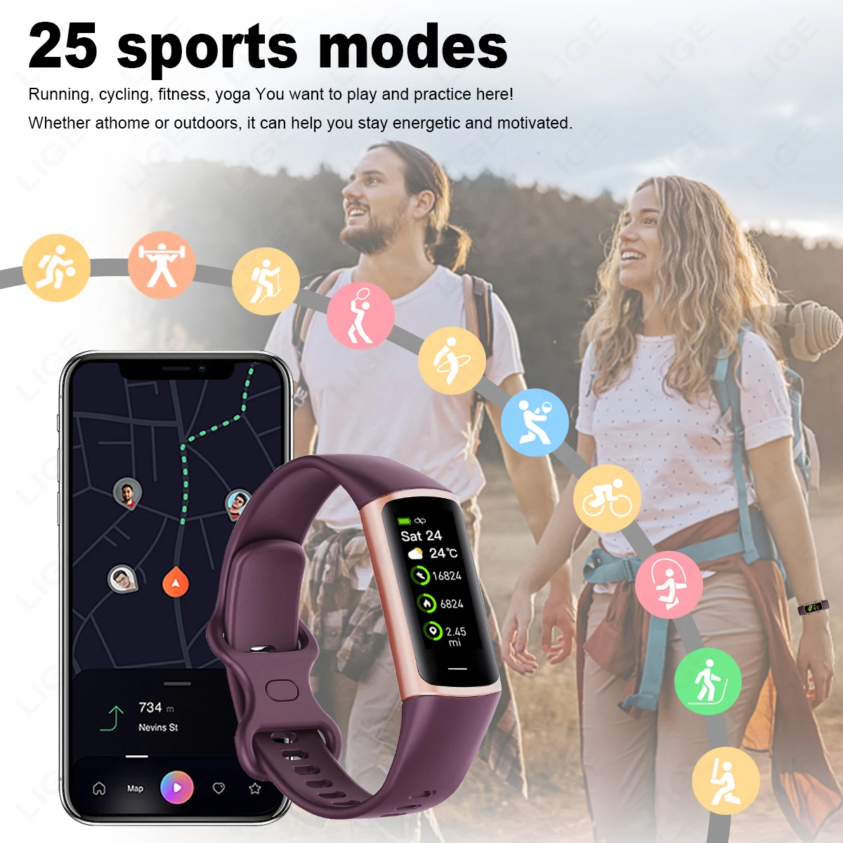 LIGE 1.1 inch New Sport Smart Band Fitness Tracker Man Women Waterproof Connected Tracker Bracelet Smartwatch For Android ios