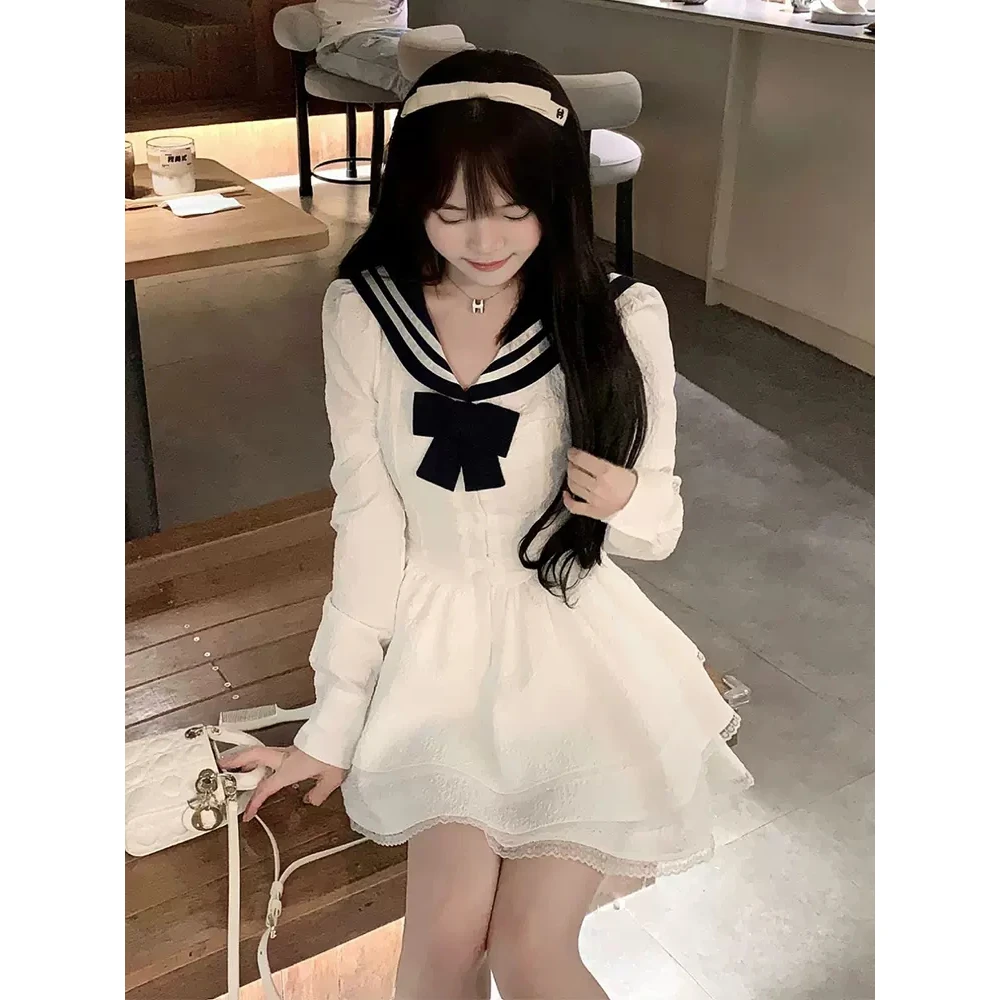 White Puffy Princess Skirt Dress Women's Spring Fashion Japanese Sweet School Style High-End Feeling First Love Slimming
