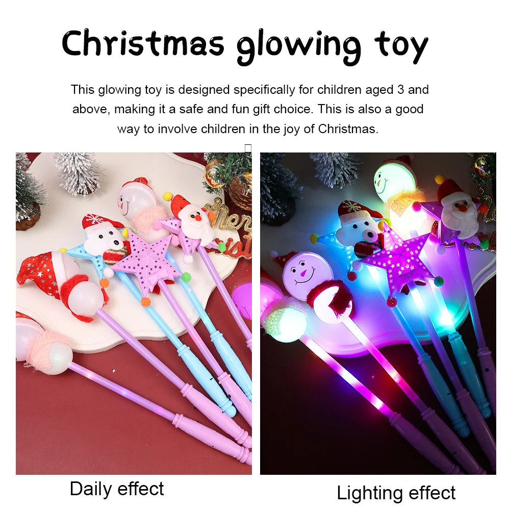 Christmas Glow Stick Five-pointed Star Santa Claus Snowman Flash Stick Cheer Props Children Cartoon Spring Stick Toys