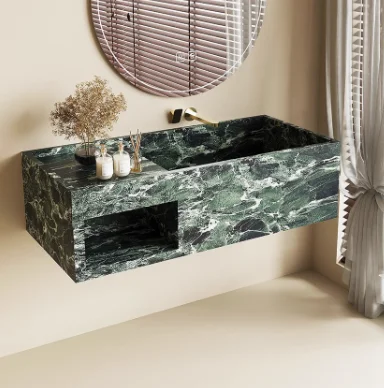Waterproof Polished Bathroom Cabinet Hand Washing Kitchen Outdoor Luxury Modern Stone Marble Rock Slab Narrow Edge Deep Sink