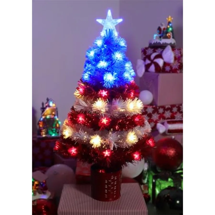 

® 36-дюймовое светодиодное дерево с оптоволоконными элементами в виде американского флага - красно-бело-синее украшение к 250-летию Дня независимости США - Ju