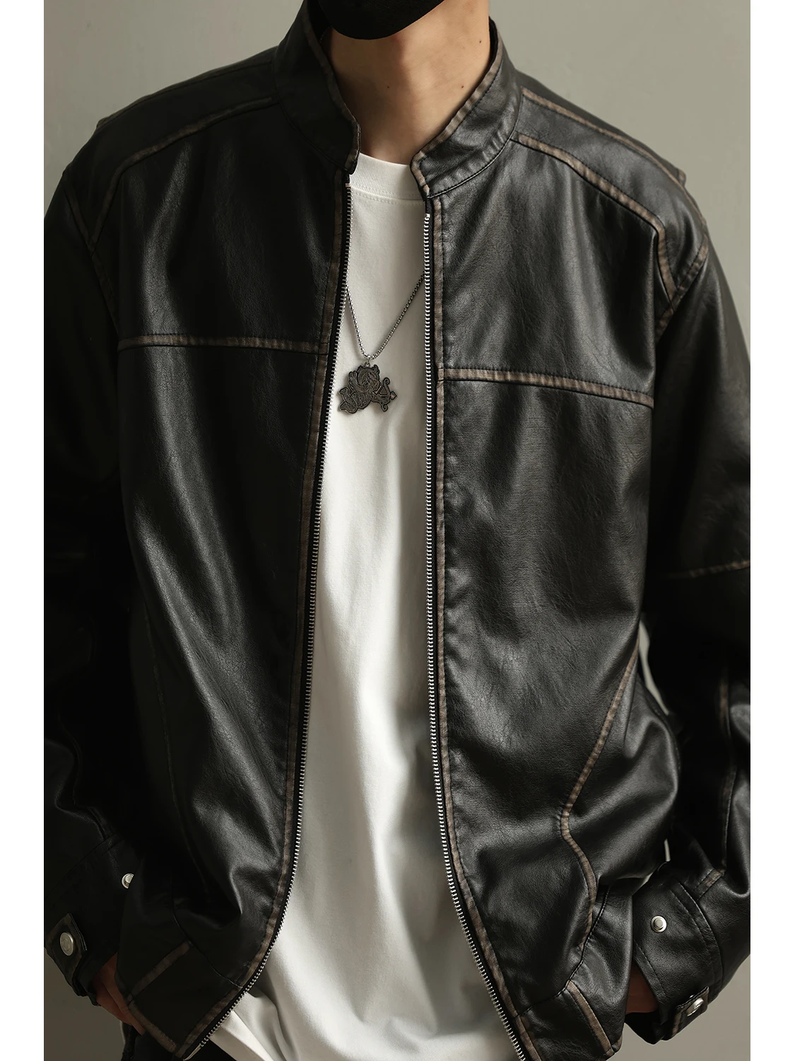 

American Retro Leather Jaet Men's Loose ort Stand Collar Casual Motorcycle Jaet Autumn New Sle Faionable Youthwear