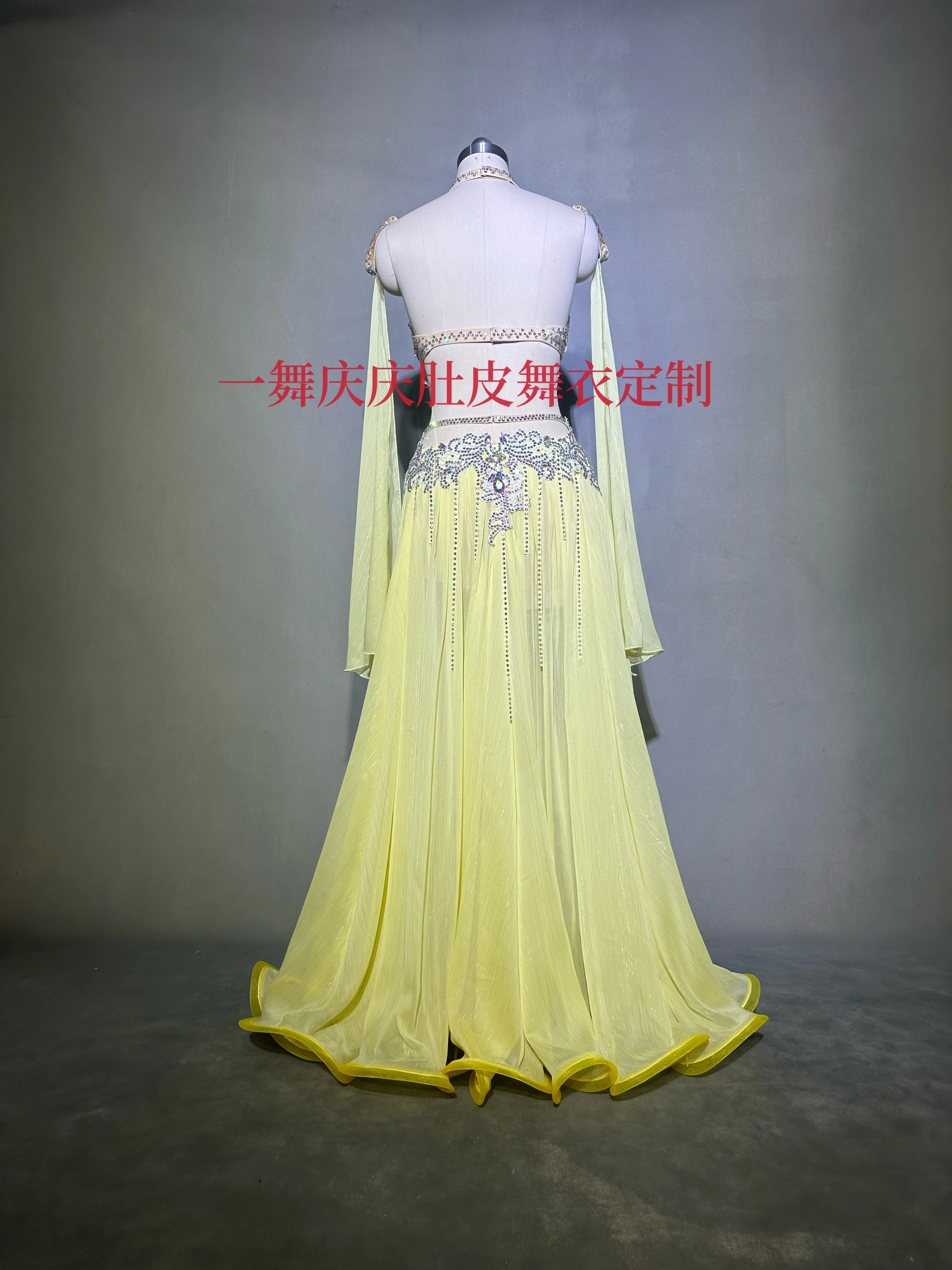 Zestaw kostiumu tancerki brzucha na zamówienie dla dorosłych i dzieci, stanik do tańca brzucha + długa spódnica z szyfonu + akcesoria dla kobiet, strój do tańca orientalnego