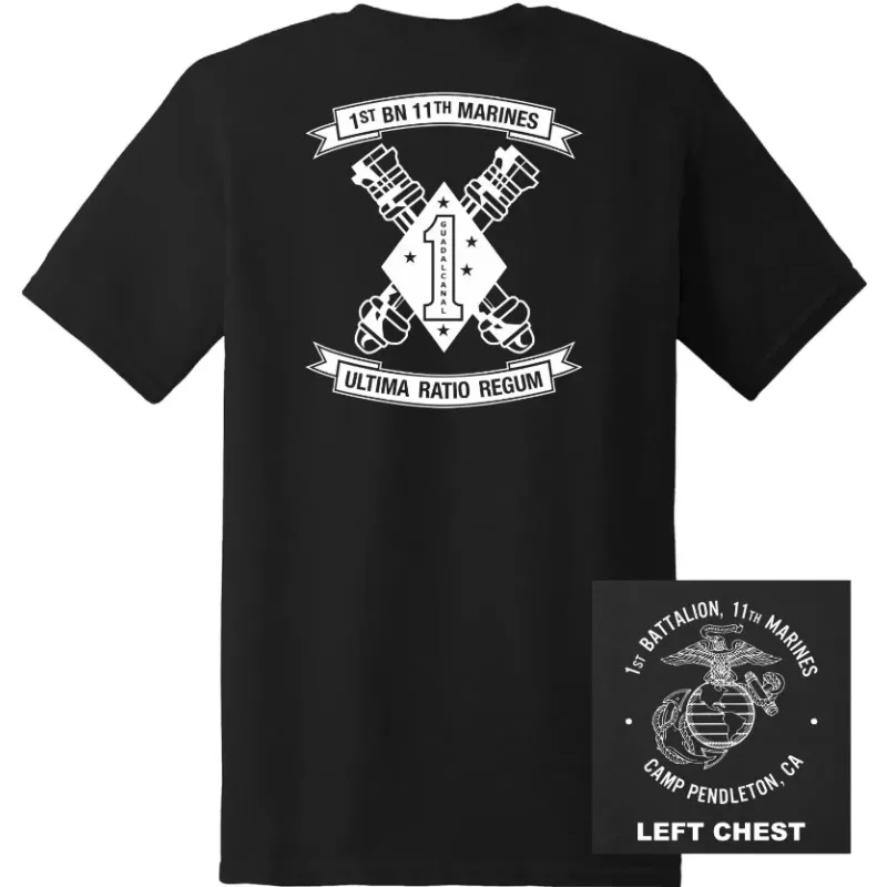 قوات مشاة البحرية الأمريكية - الكتيبة الأولى، تي شيرت فوج مشاة البحرية الحادية عشر 100% قطن برقبة دائرية وأكمام قصيرة تي شيرت رجالي صيفي كاجوال #1