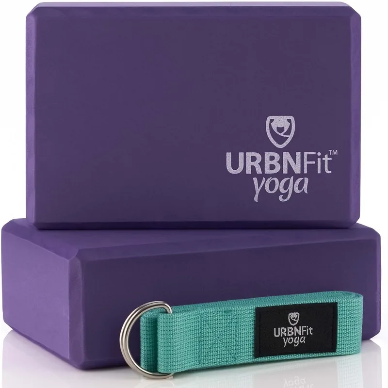 

URBNFit Yoga Blocks 2 Pack - Sturdy Foam Yoga Block Set with Strap for Exercise, Pilates Workout, Stretching, Meditation, Stabil