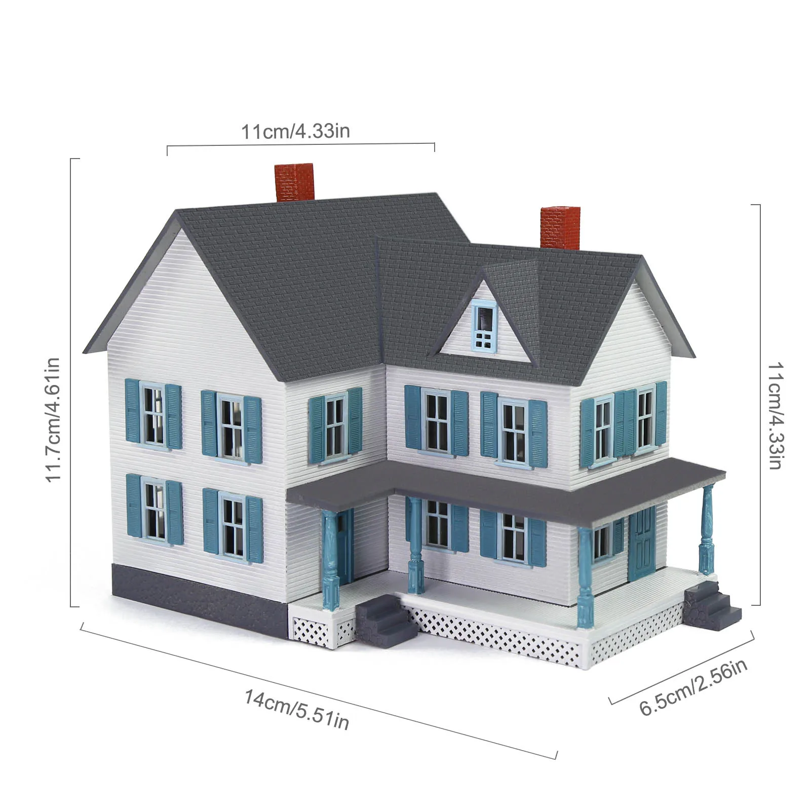 Evemodel HO Scale Model Village House Two-story Building with Porch for Model Trains JZ8710W