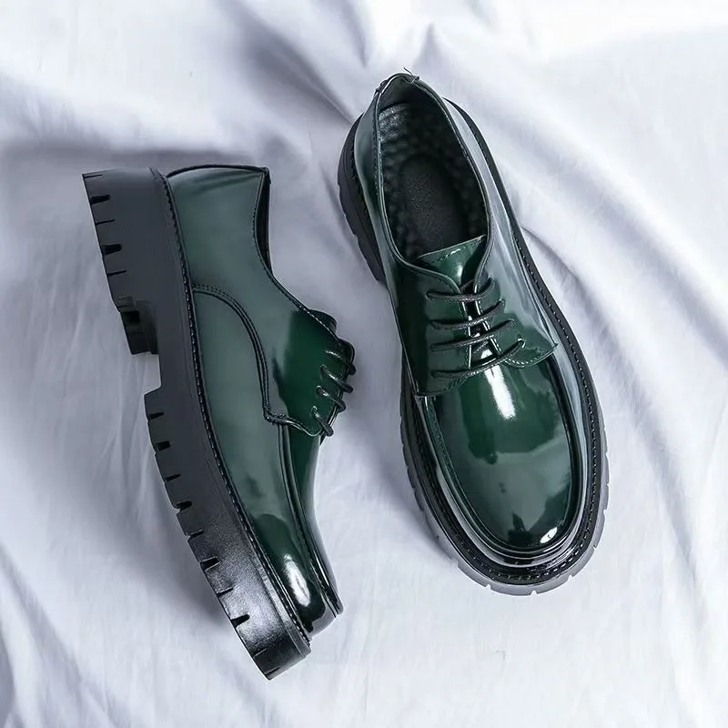 

2025 Male Round Leather Shoes Luxury Mens Oxford Leather Shoe Wedding Leather Dress Shoes Green Gentleman Office Man Loafers