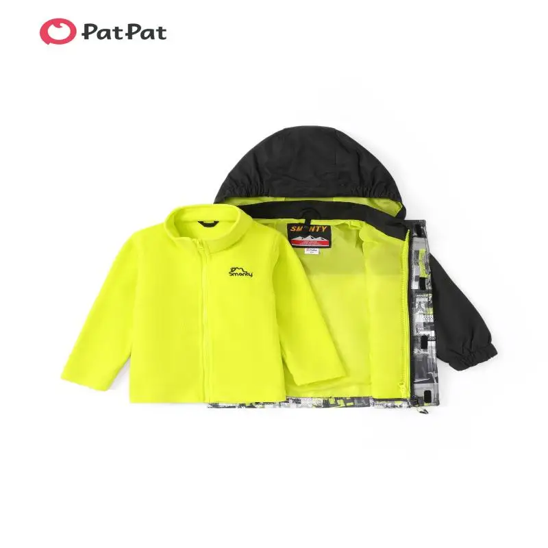 PatPat PatPat Girls' Yellow 3-in-1 Waterproof Jacket with Removable Fleece Jacket - Stylish Outerwear for Kids