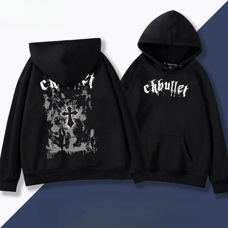 الأمريكية شارع العليا Ins الاتجاه طباعة الكبار مقنعين البلوز الخريف الشتاء اليومية رياضي الشارع عارضة زائد حجم الملابس فضفاضة