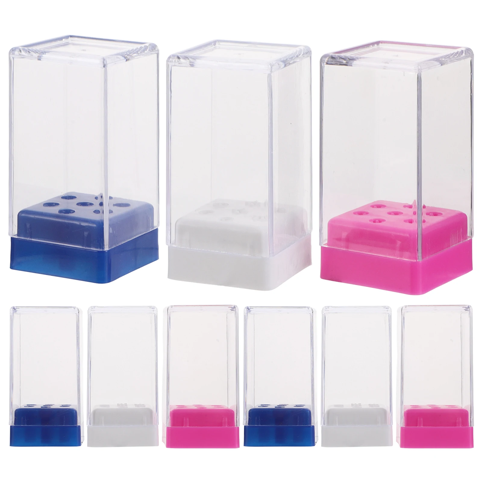 

9pcs Manicure Tool Storage Box Drill Bits Organizer Case Compact Portable Nail Grinding Heads Holder Stand 3 Colors White Blue