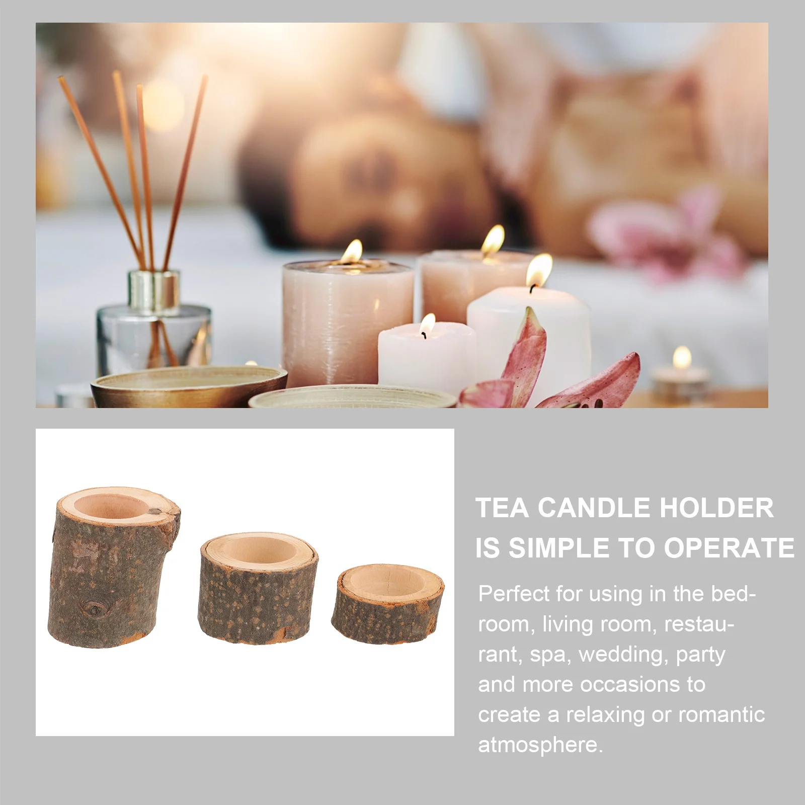 

3Pcs Wooden Holders Natural Rustic Pillar Holders for Wedding Bedroom Living Room Spa Romantic Decor