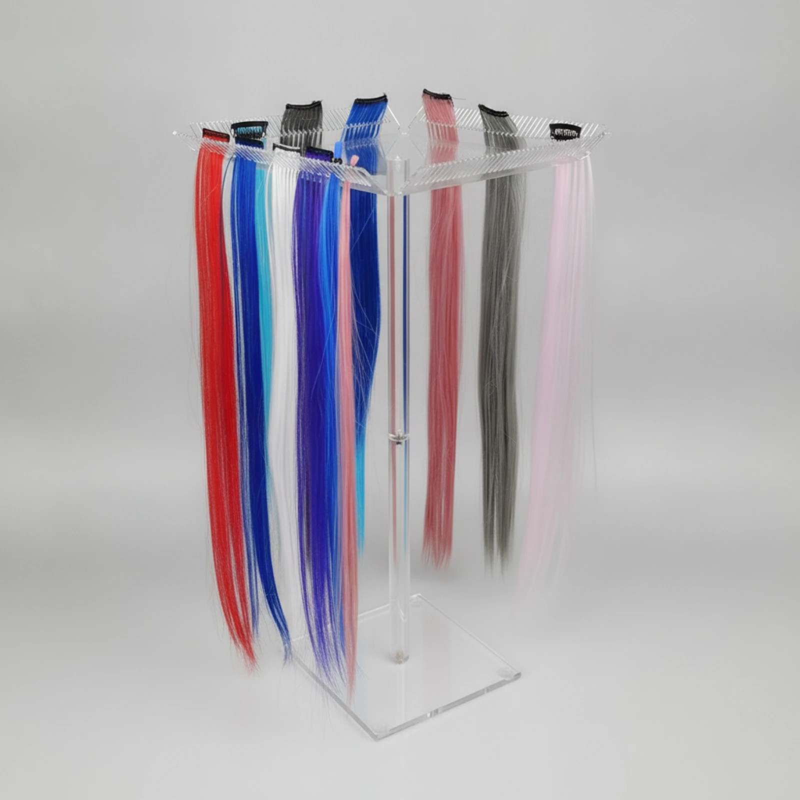 Display Rack Transparent Clear Acrylic Hairpiece Holder with Square Base Detachable Hair Extension Display Stand Sleek