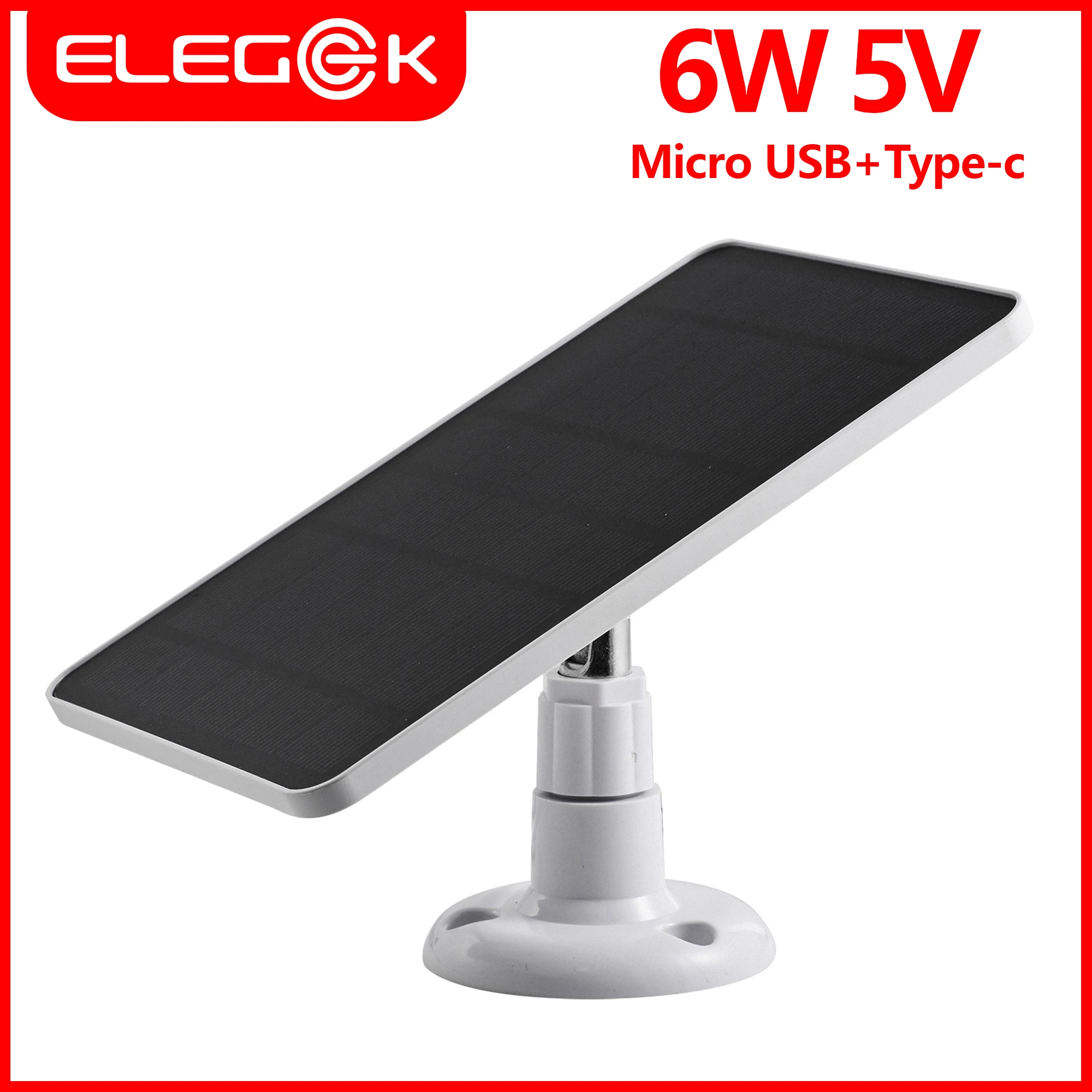 6W 5V Solar Battery Charger For Security Camera Portable Solar Power Panel With Micro USB Type-C Output Solar Panel Charger Kit
