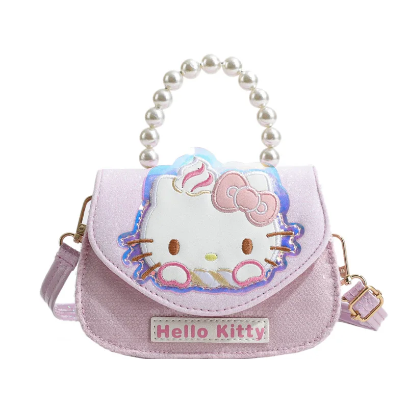 

Сумка через плечо Sanrio Hello Kitty Kuromi Princess, портативная сумочка из искусственной кожи на ремне для хранения монет, с жемчугом, милый подарок для девушки