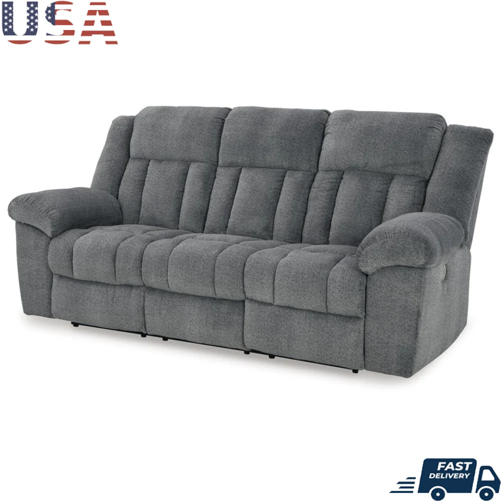 Adjustable Headrest Power Reclining Sofa with USB Ports Gray 91