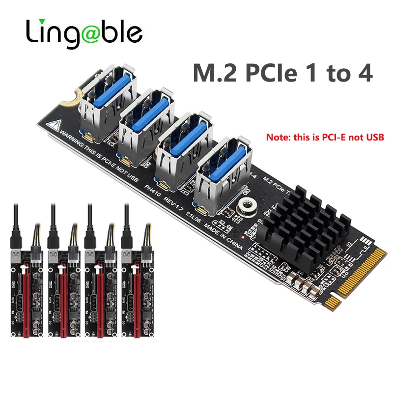 

M.2 M-key to PCI-e X1 4 Port PCIE Add on Card 1 in 4 Multiplier Graphics Card Expansion ASM1184E for Desktop Computer Adapter