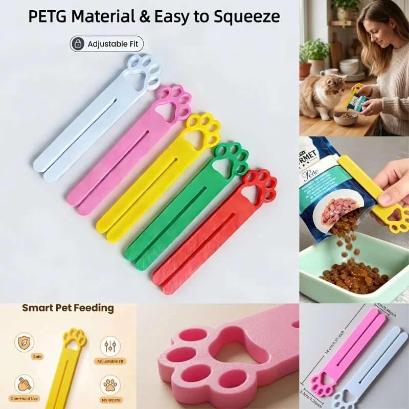 Cat Shaped Pet Food Squeezer, PET Ergonomic Handle, Universal For All Feed Bags, Portable Durable Easy To Clean